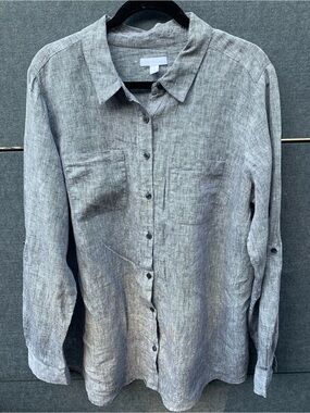 Charter Club Gray Linen-Blend Button-Down Shirt